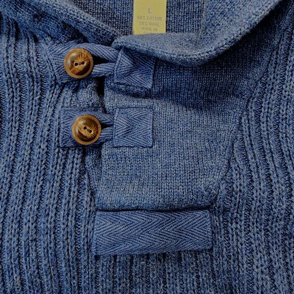 Duluth Mens Sweater Large Blue Wool Shawl Brigadier Infantry Henley Classic - Picture 6 of 10